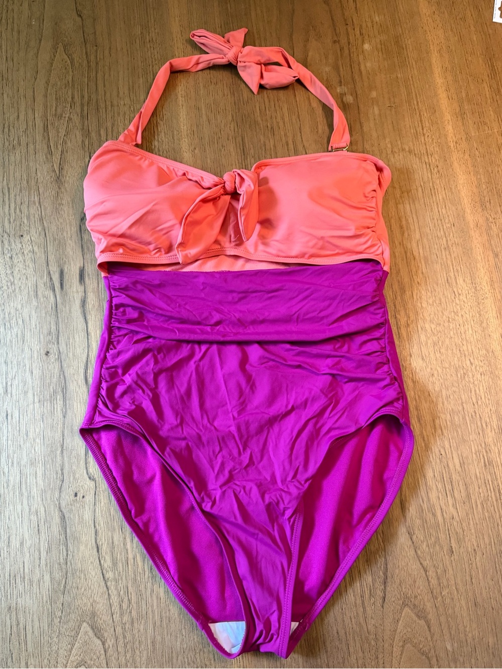 Ralph Lauren Coral and Fuchsia Color block One-Piece Swimsuit